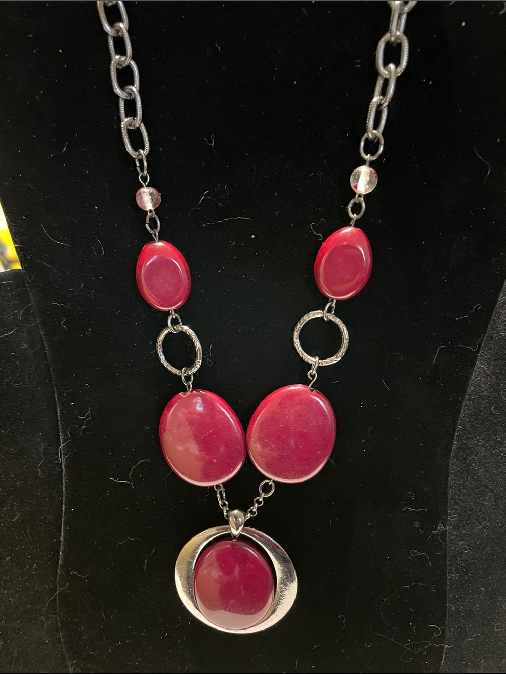 Chico’s Pink Oval Pendant Statement Necklace.  M’s